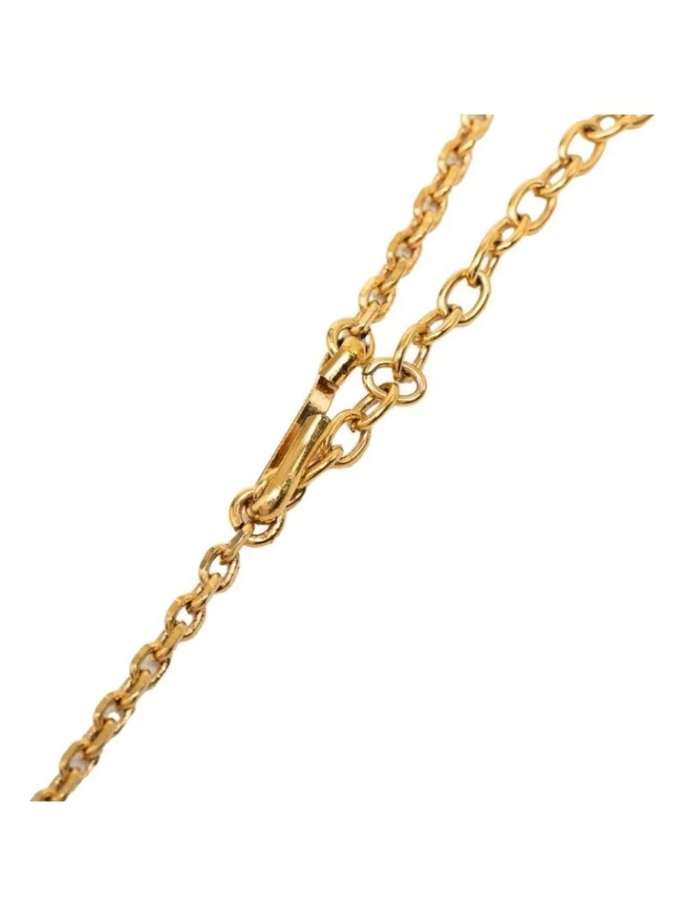 Chanel CC Logo Chain Necklace Orange Gold Plastic Faux Pearl Plated